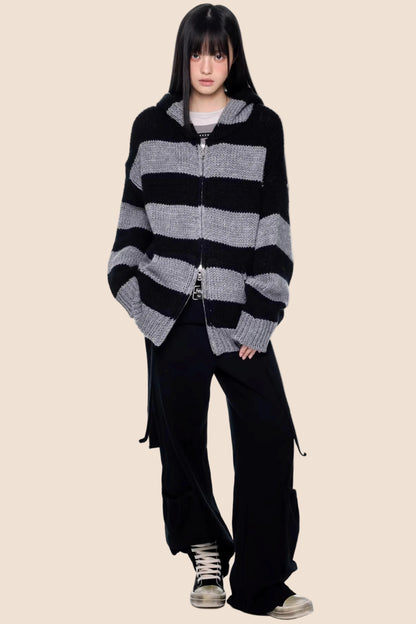 Striped Hooded Knit Jacket
