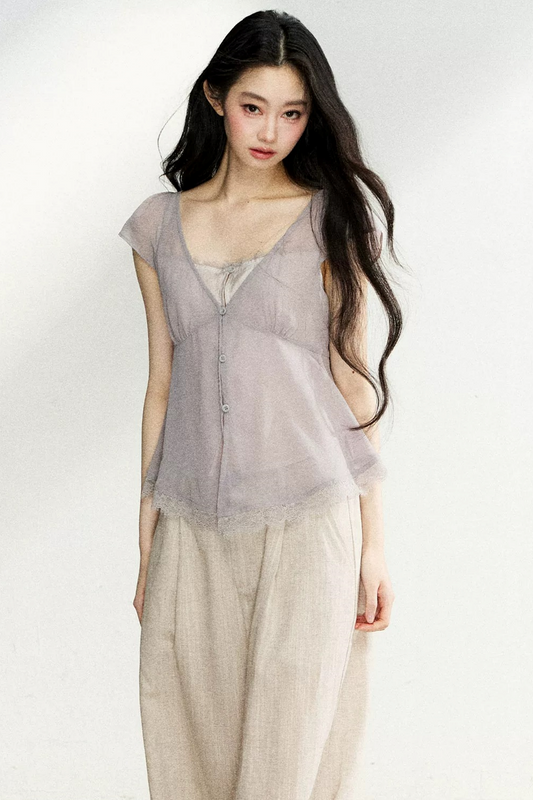 Lace Trim V-Neck Top