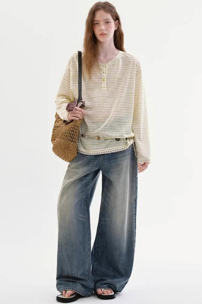 Lyocell Blend Striped Lace Top