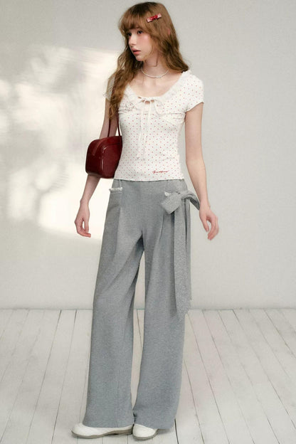 Lace Bow Wide Leg Pants