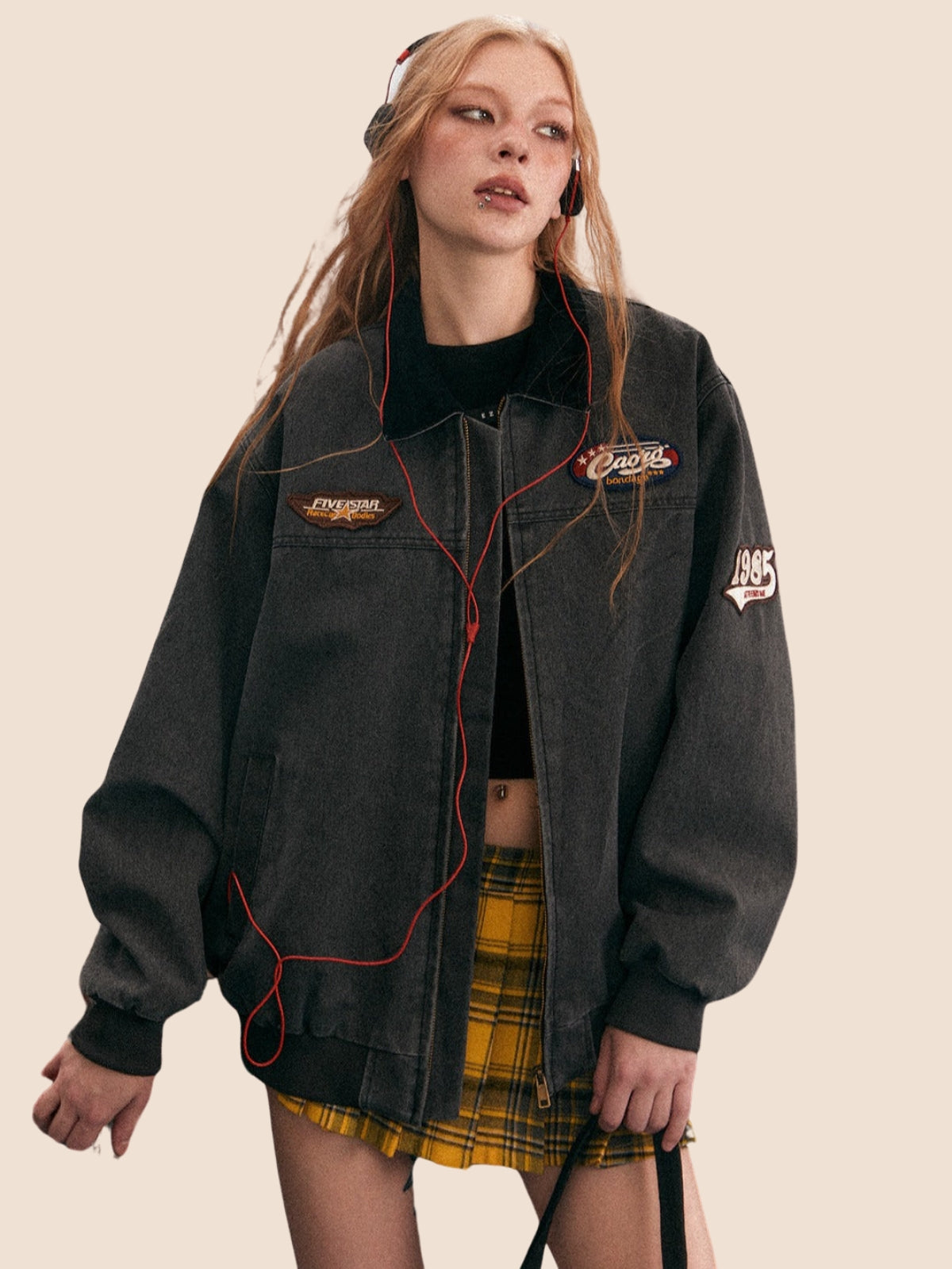 EZEK American Vintage Stickerei Heavy Flight Staff Jacke Frauen lose Distressed Washed Denim Jacke Jacke