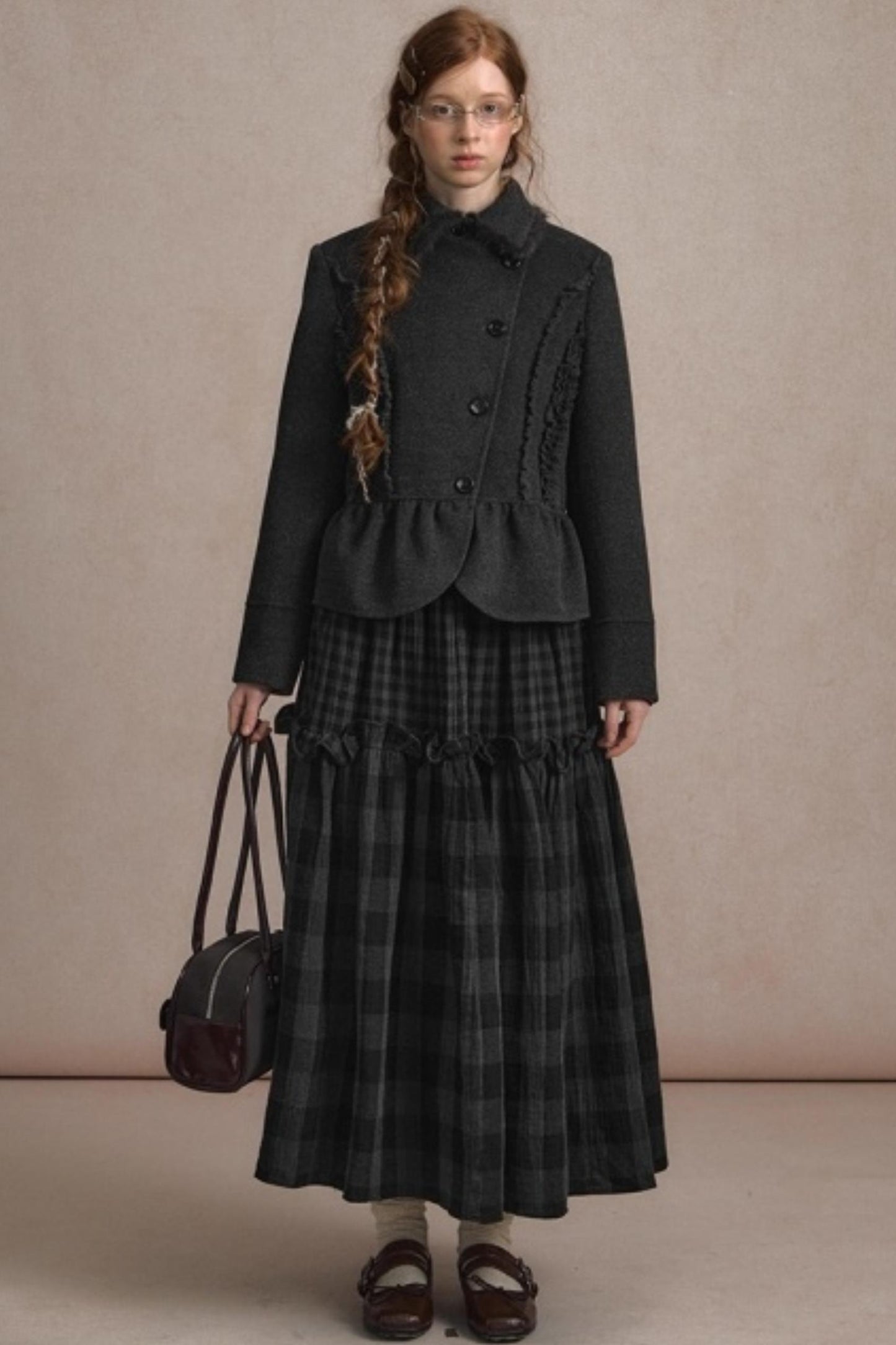 Retro Plaid High-Waisted Long Skirt