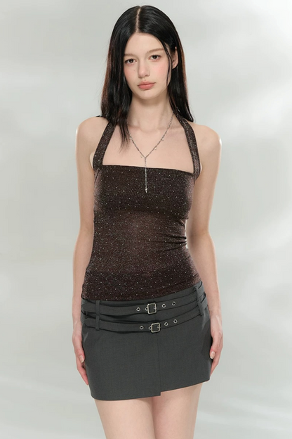 Blusa tubo brillante con cuello halter