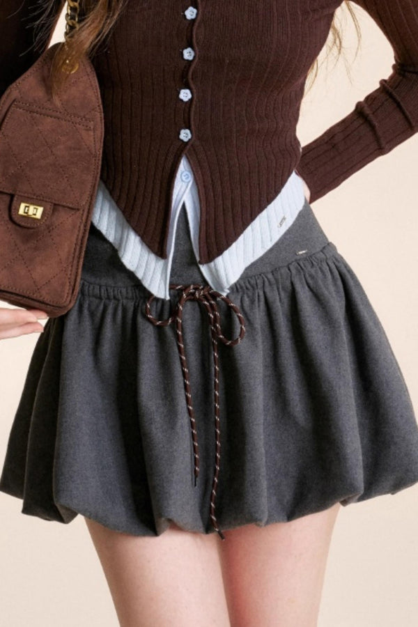 Color-Blocked Woolen Puff Skirt