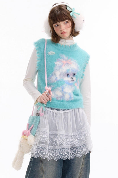 Autumn Vintage Teal Dog Knitted Sweater