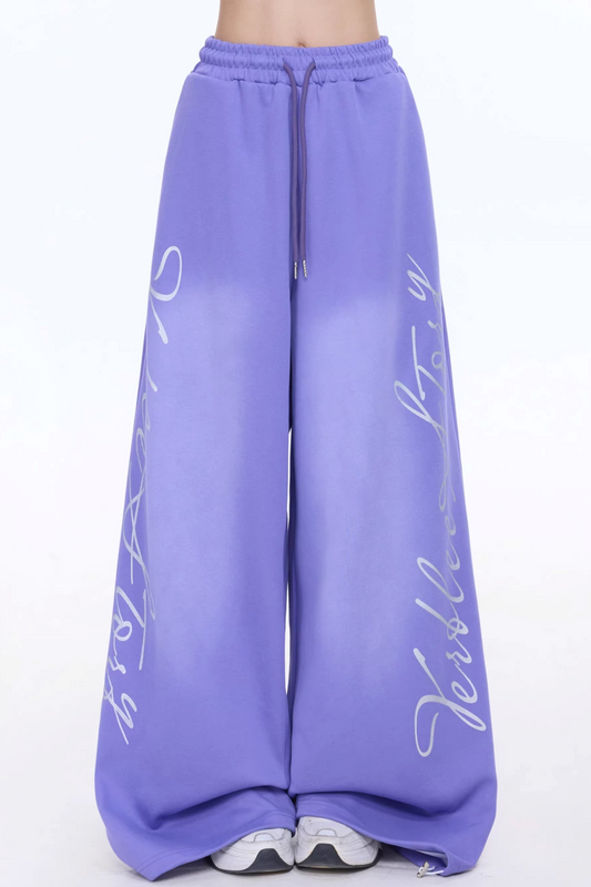 Retro Letter Wide-Leg Pants