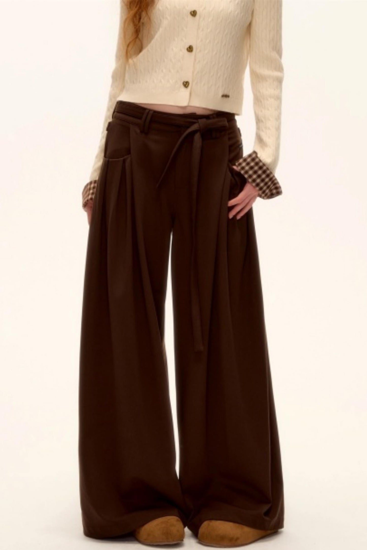 Pleated Retro Wide-Leg Pants