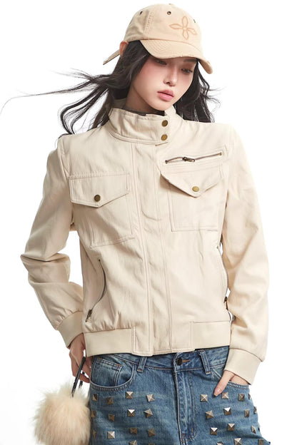 Apricot Leather Autumn Jacket