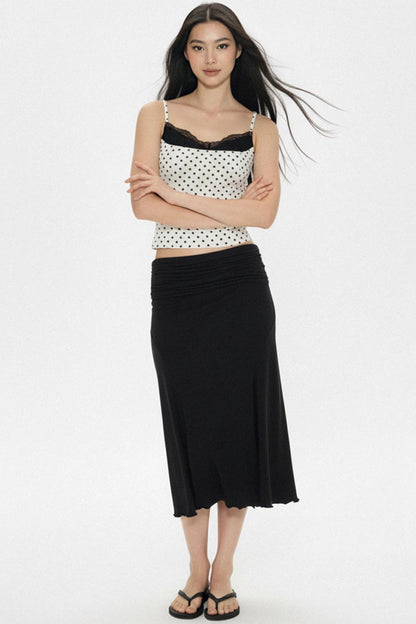 Pleated Waistband Mid-Length Skirt
