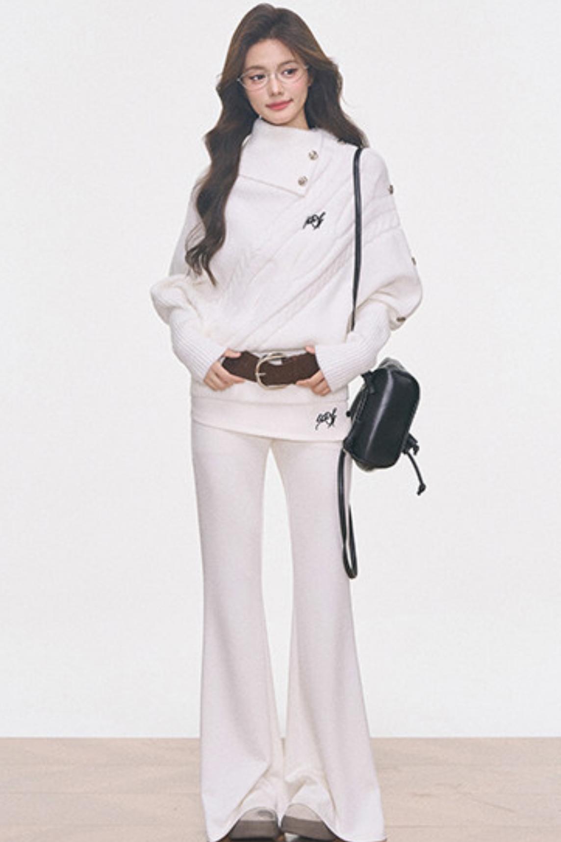 Cable Knit Waist-Cinching Sweater Set-Up