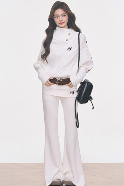 Cable Knit Waist-Cinching Sweater Set-Up