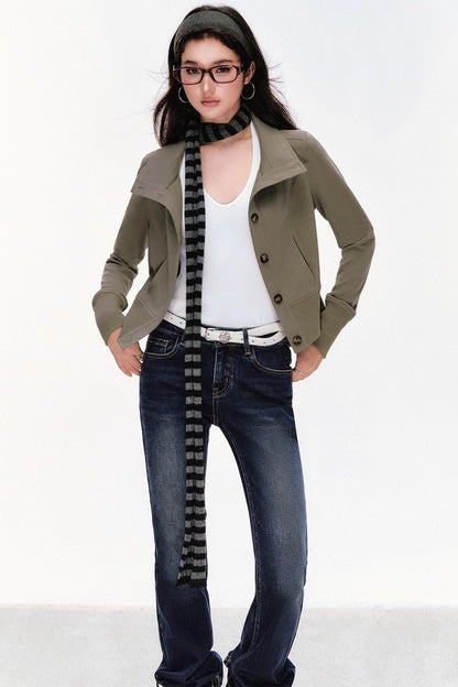 Vintage Stand-Up Collar Short Jacket