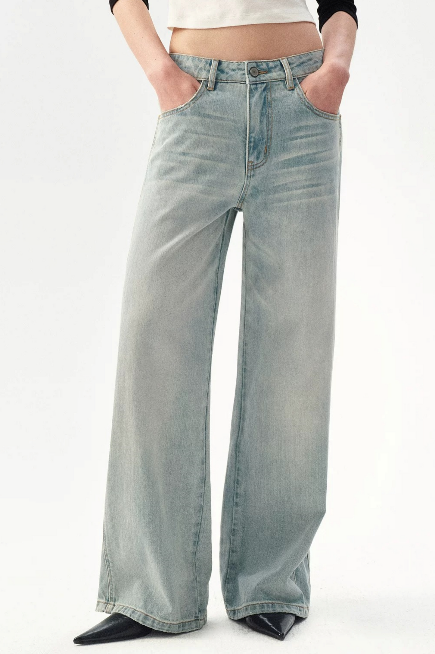 Distressed Wide-Leg Jeans