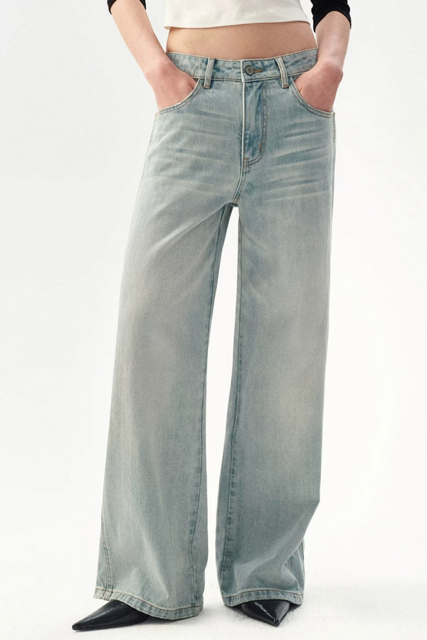 Distressed Wide-Leg Jeans