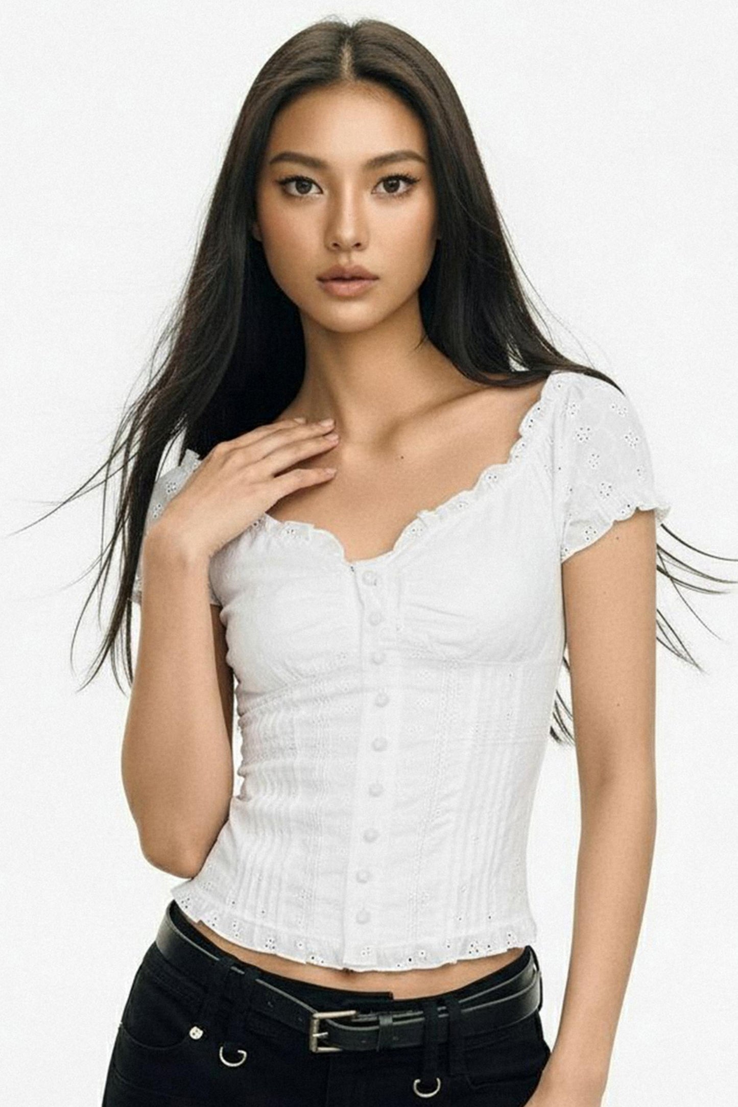 French Jacquard Cut-out T-Shirt