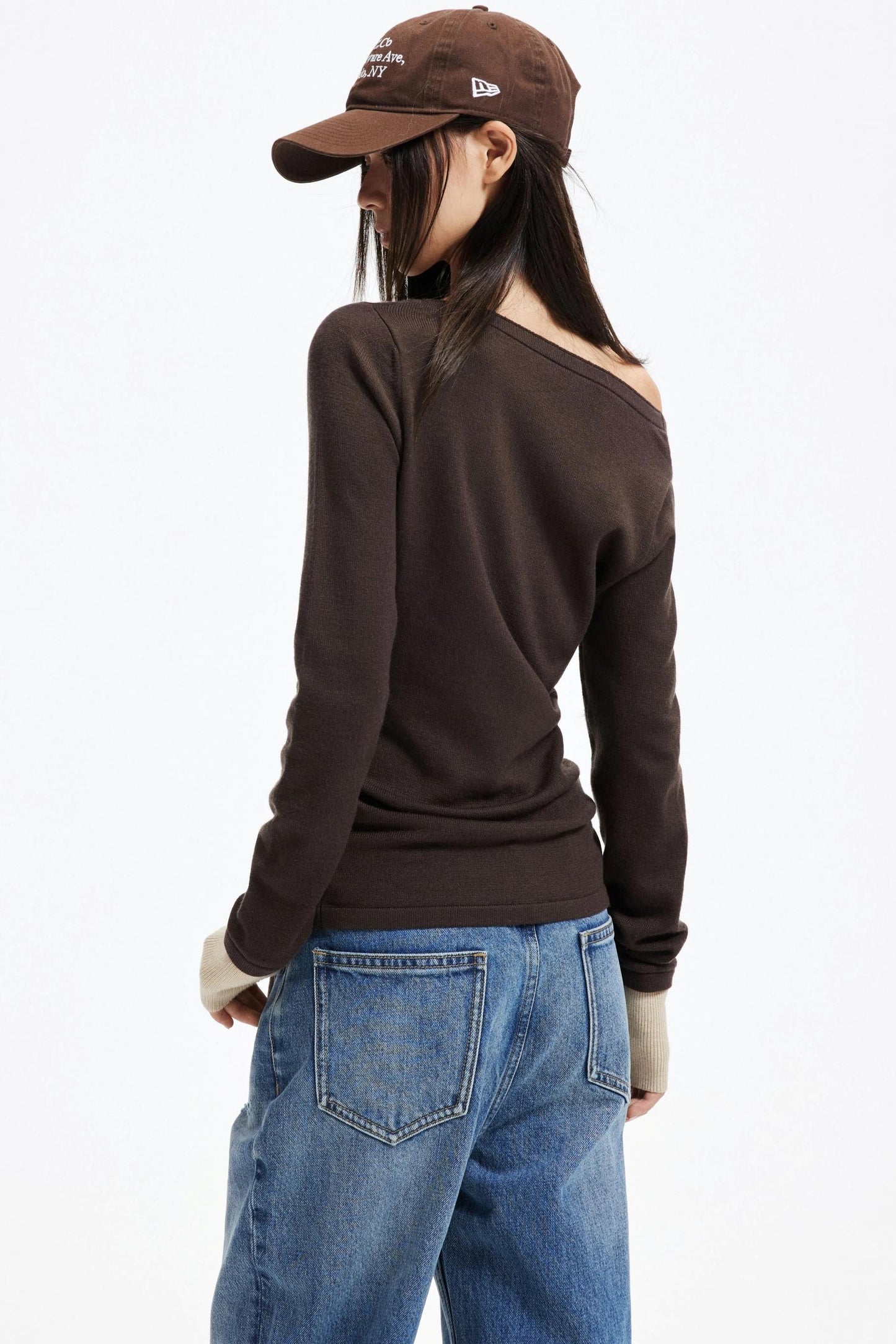 Color-Blocking Knit Off-Shoulder Sweater