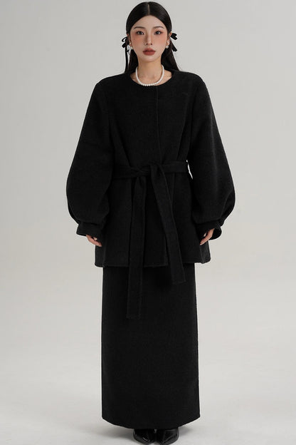 Lantern Sleeve Wool Coat