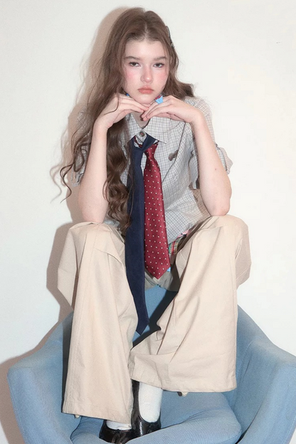 Camicia a maniche corte a quadri grigio chiaro