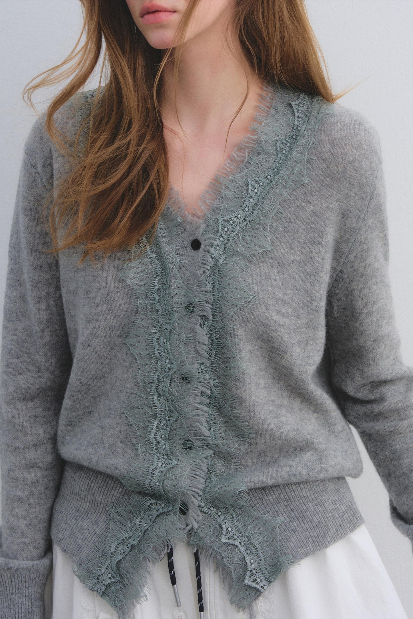 Wool Lace V-Neck Knit Top