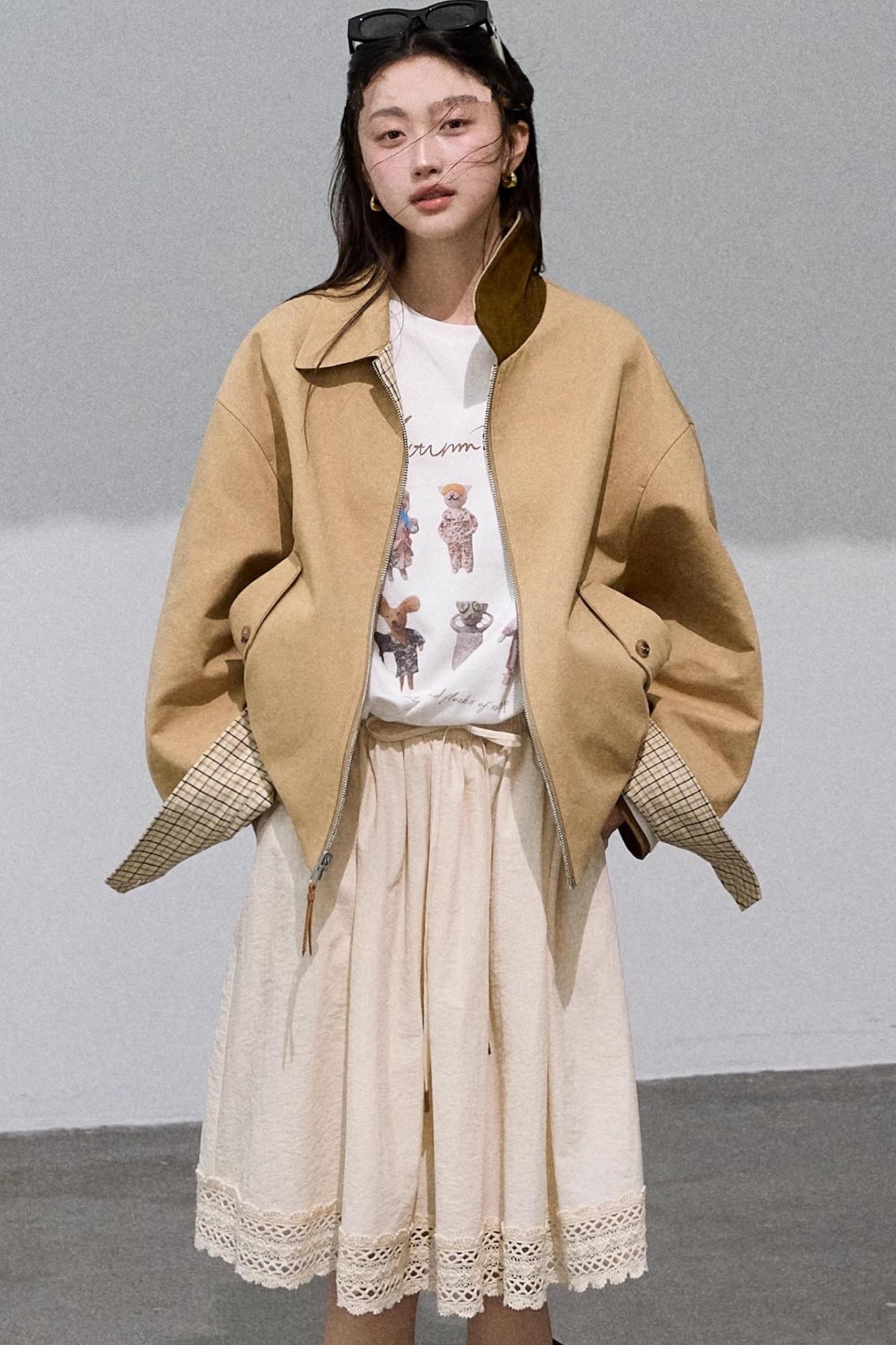 High-End Cotton Blend Lace A-Line Skirt