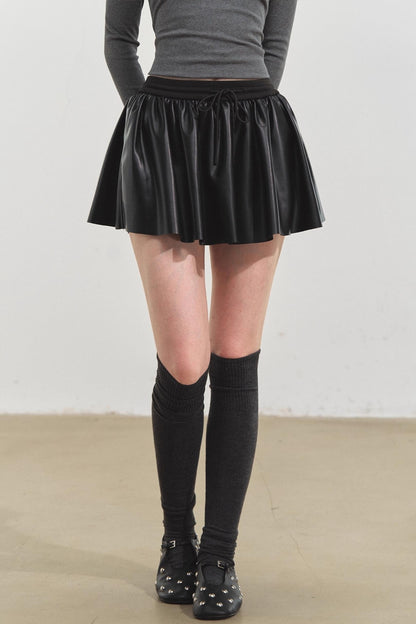 Simple Puffy Leather Skirt