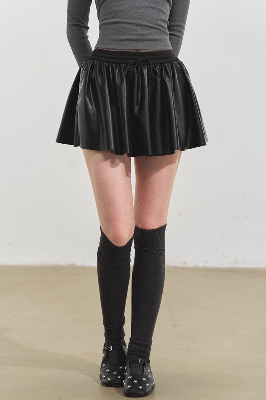 Simple Puffy Leather Skirt