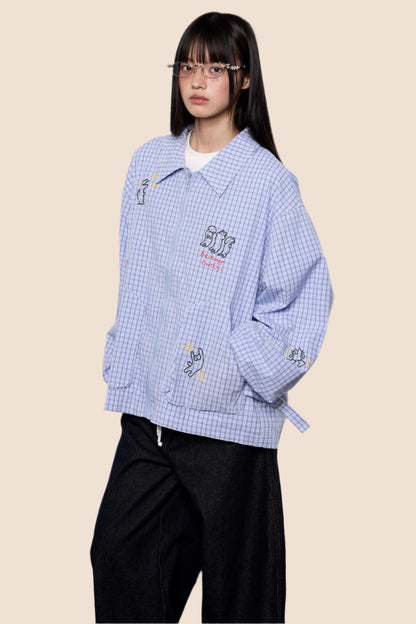 Cartoon Print Plaid Jacket