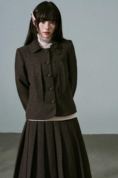 Wool Bow Tie Blazer Suit & Skirt Set-Up