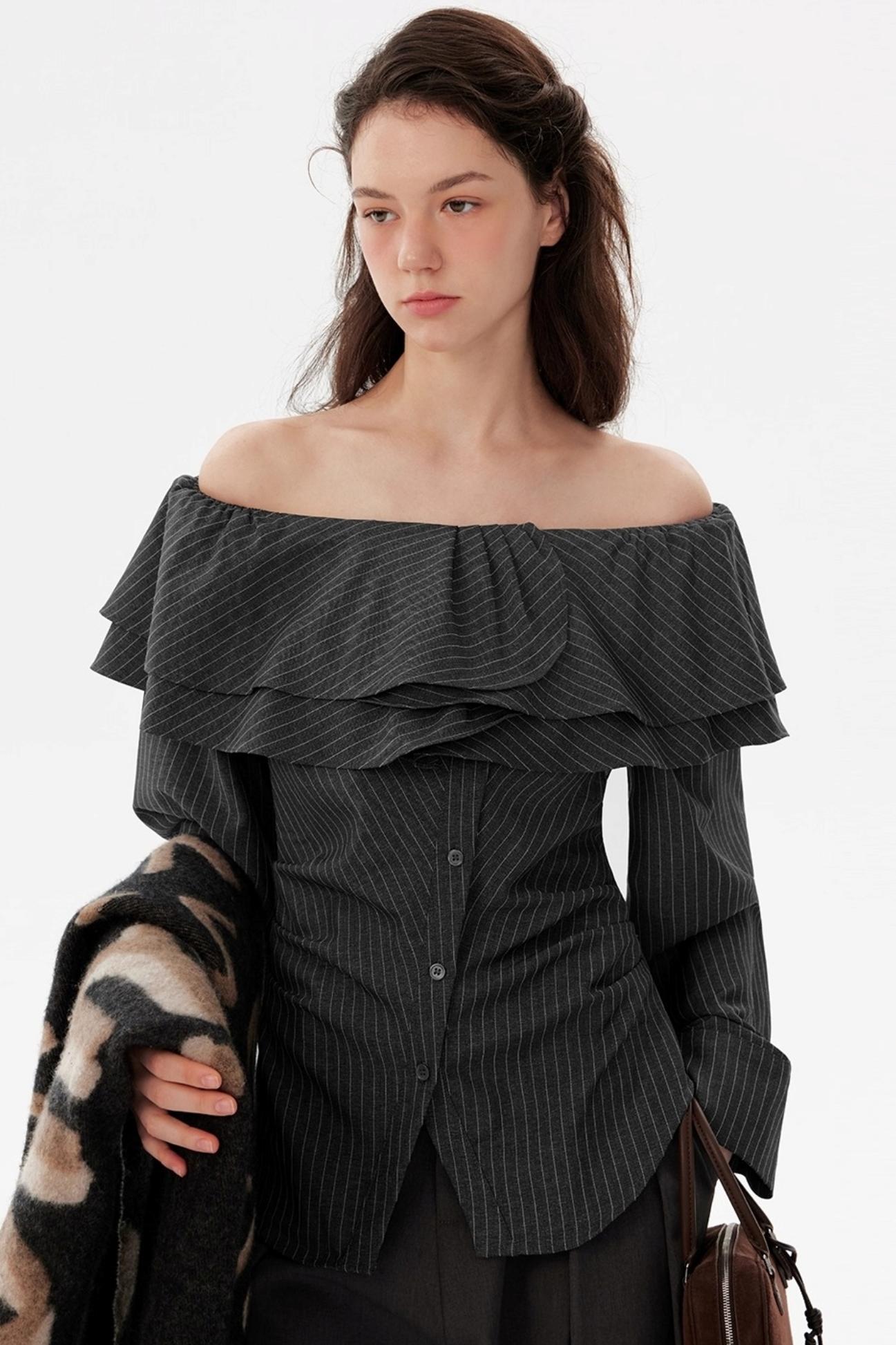 French One-Shoulder Striped Shirt