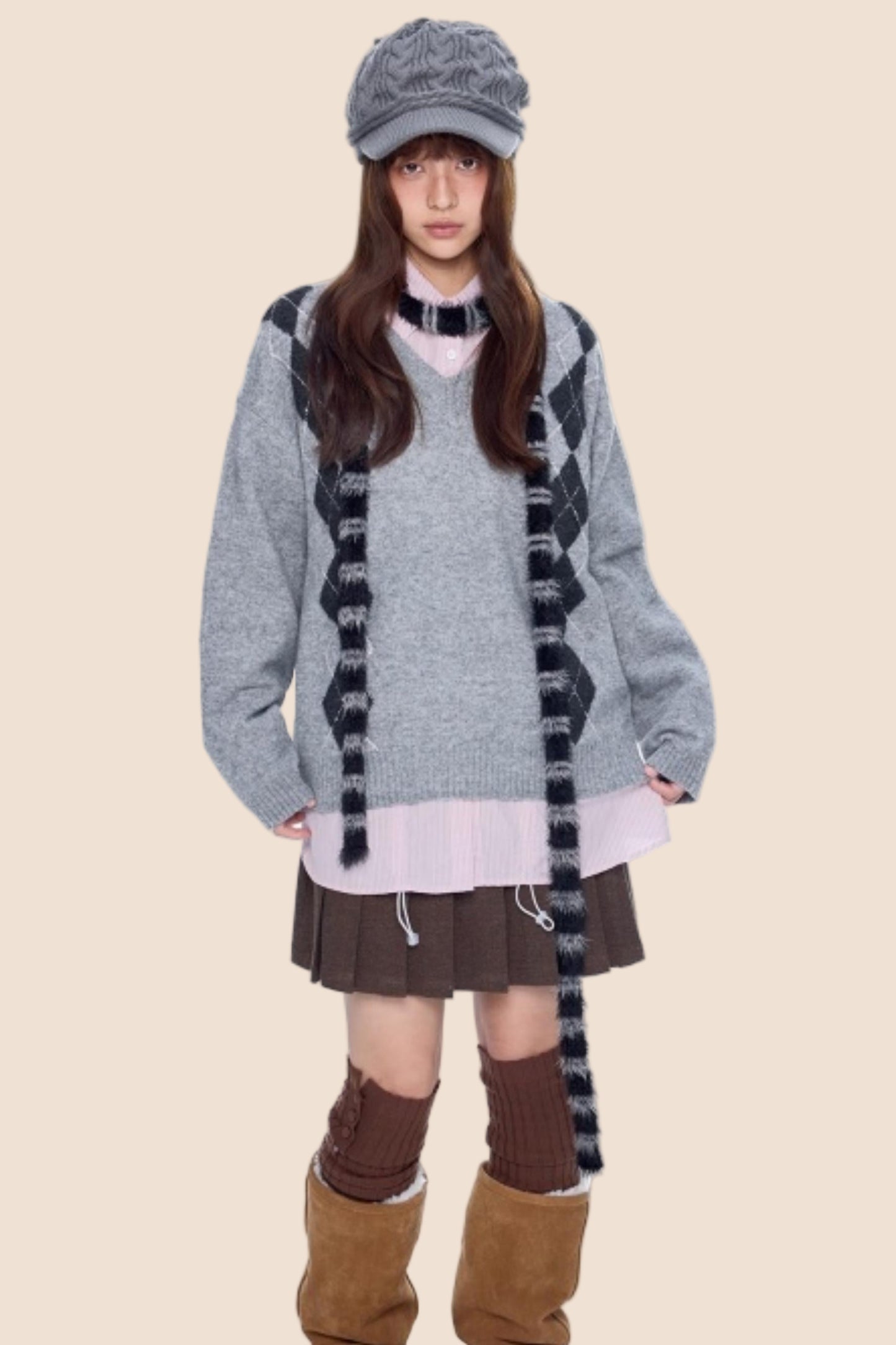 Ribbed V-Neck Knit Sweater