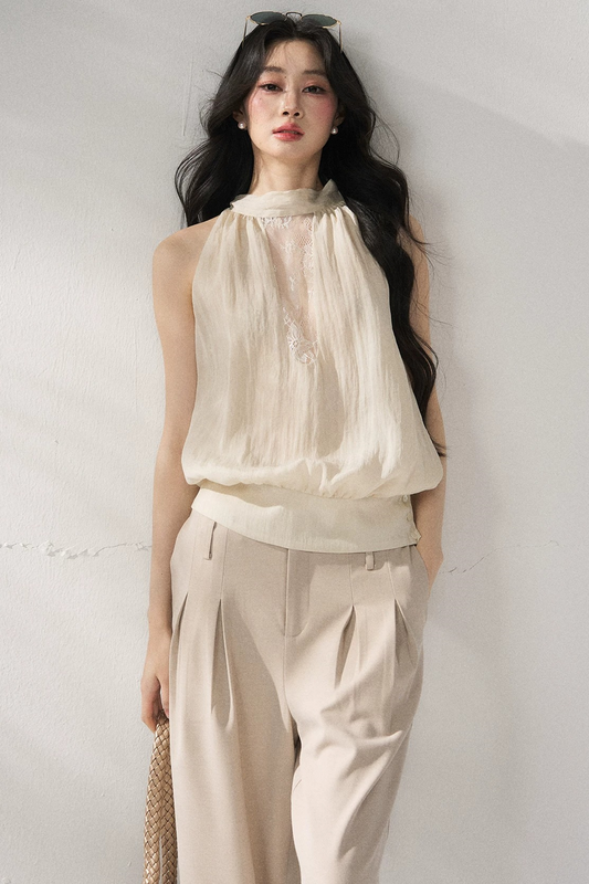 Gilet beige con scollo all'americana