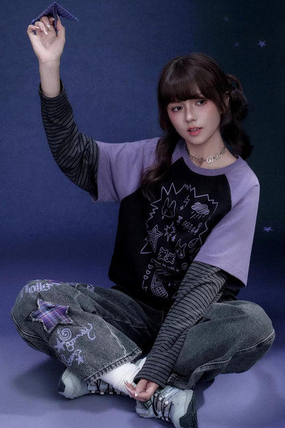 Graffiti Print Two-Piece T-Shirt Set-Up