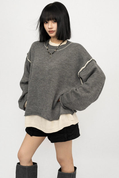 Fake Two Loose Knit Smock Sweater