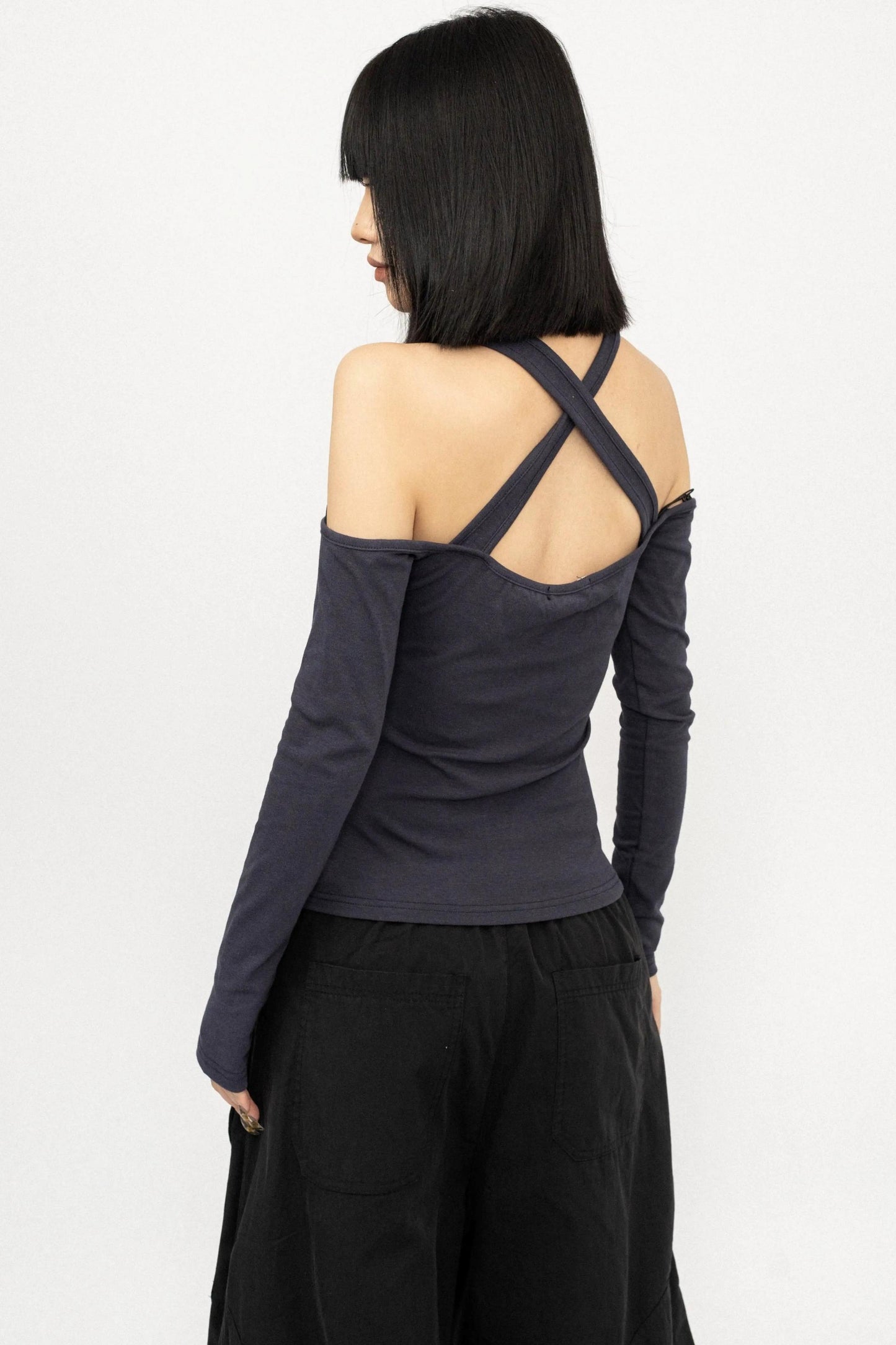 오프숄더 홀터넥 탑