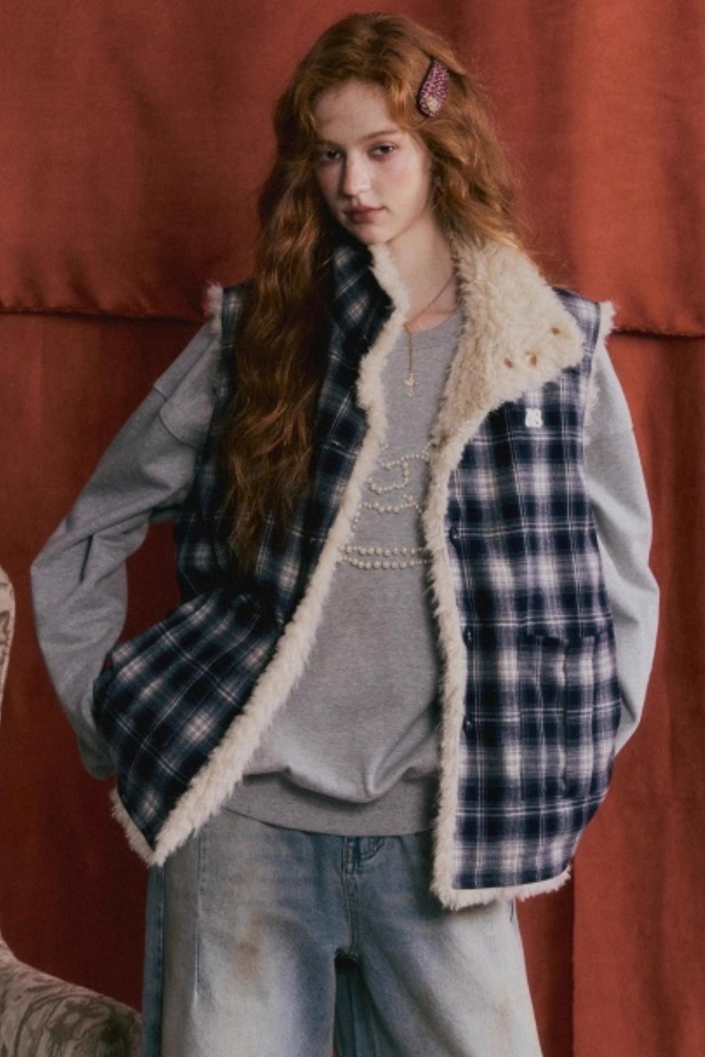 Blue Check Reversible Plaid Vest