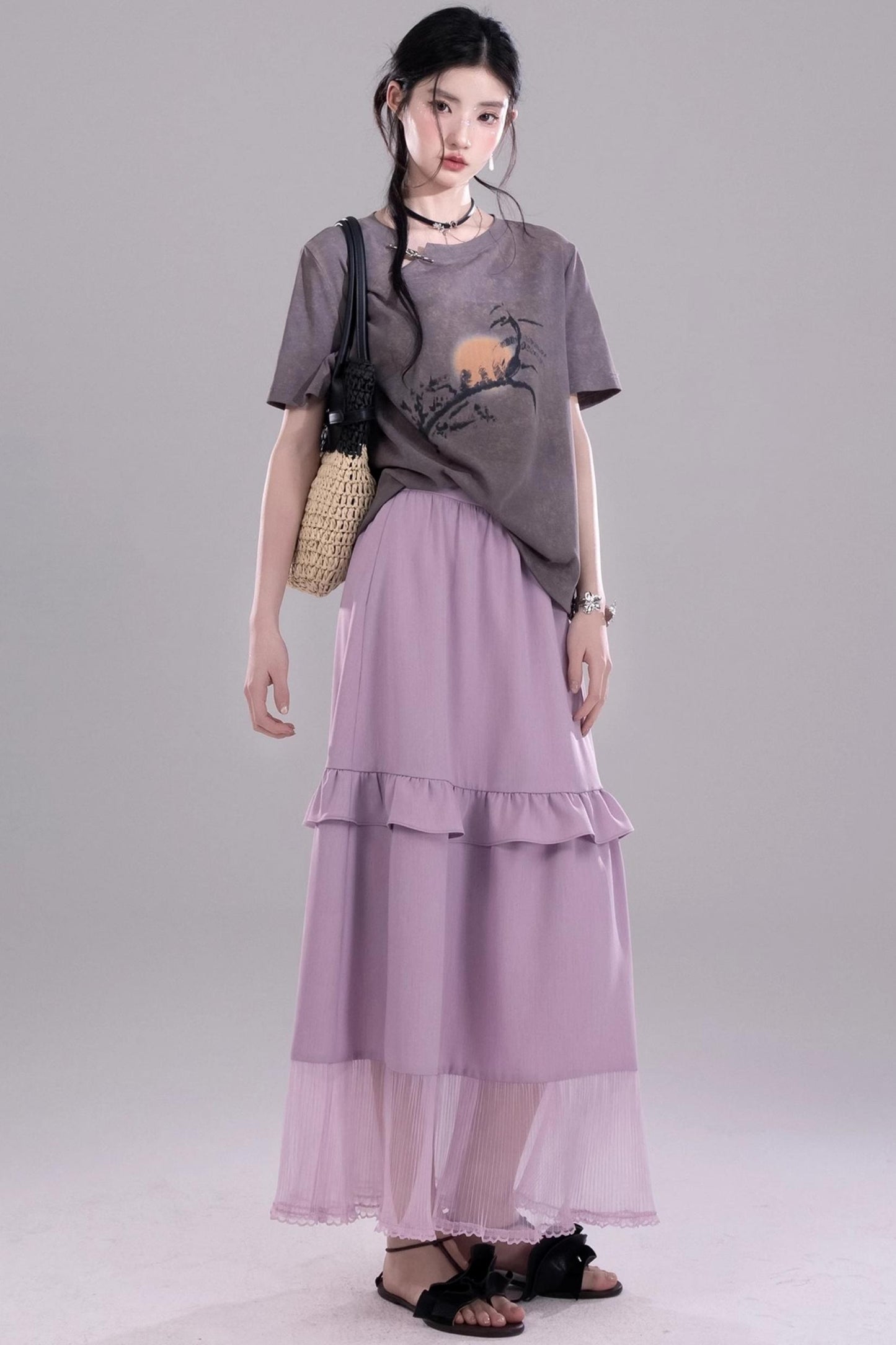 Purple Lace A-Line Skirt Top Set