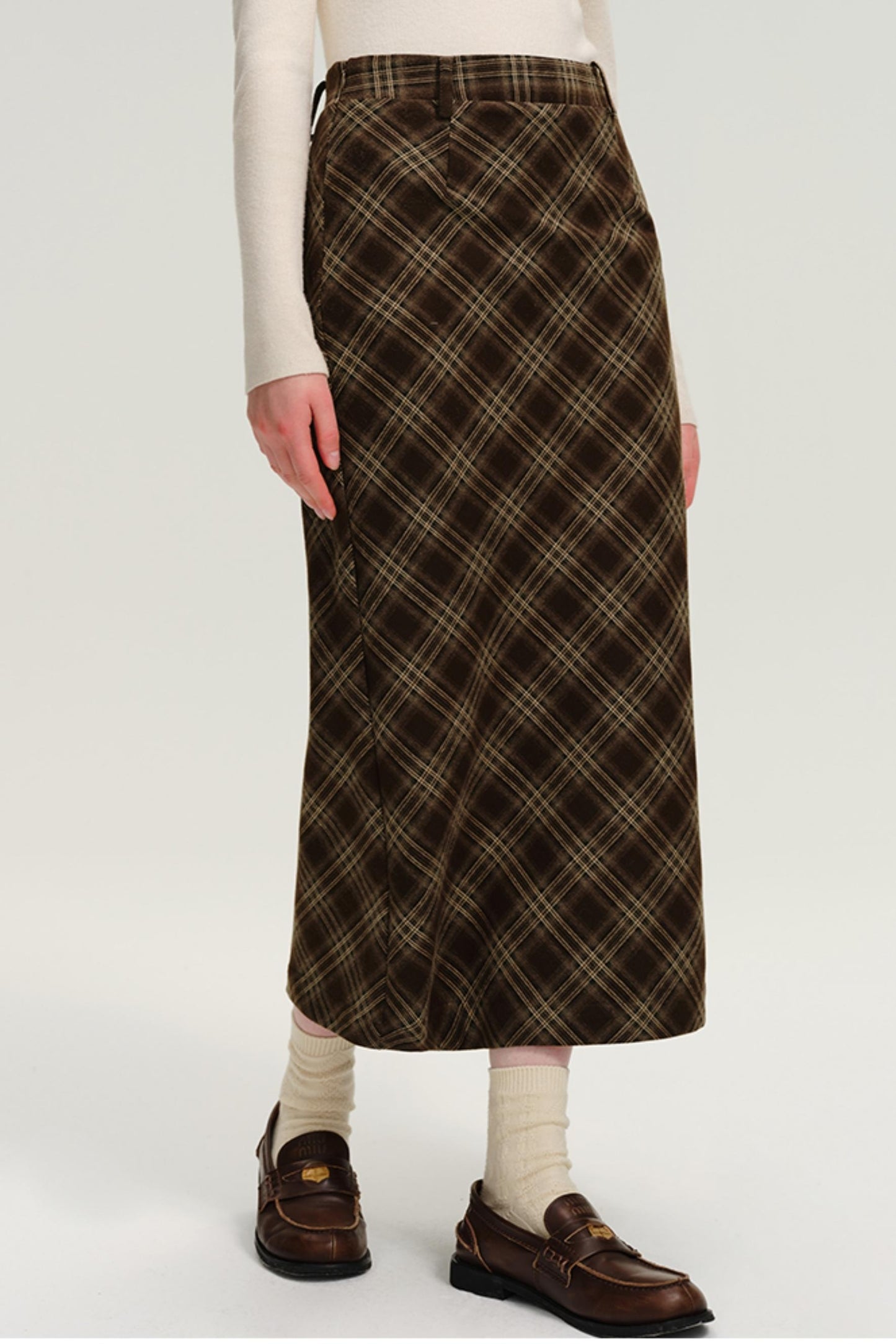 Vintage Check High-Waisted Maxi Skirt