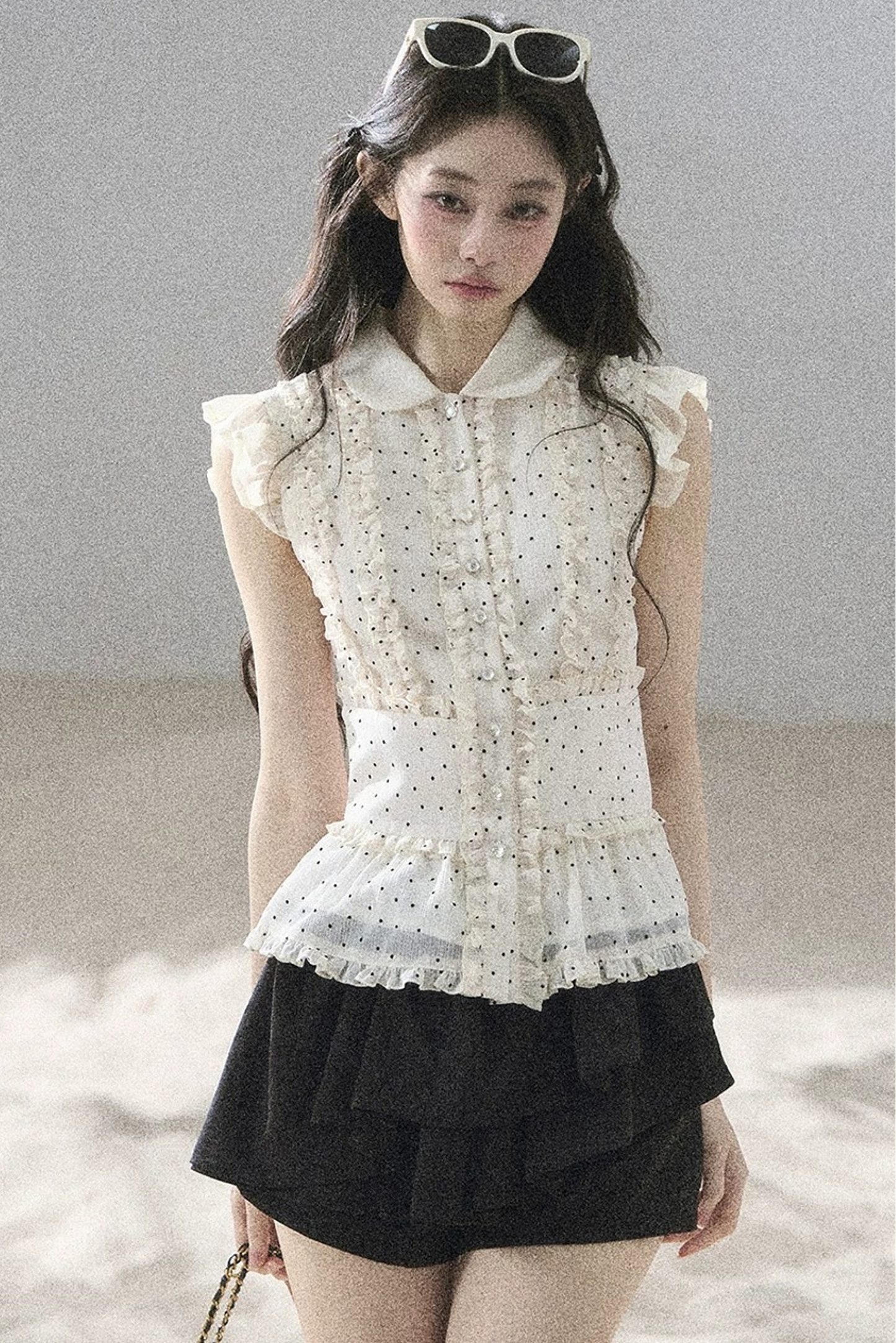 Ruffled Polka Dot Chiffon Blouse