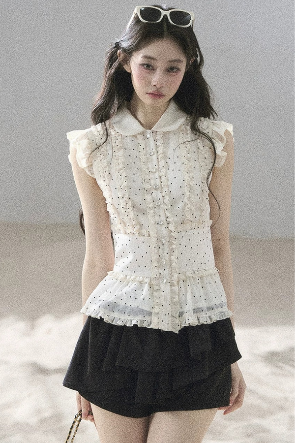 Ruffled Polka Dot Chiffon Blouse