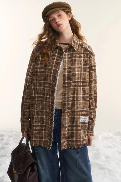 Lace-Trimmed Plaid Shirt