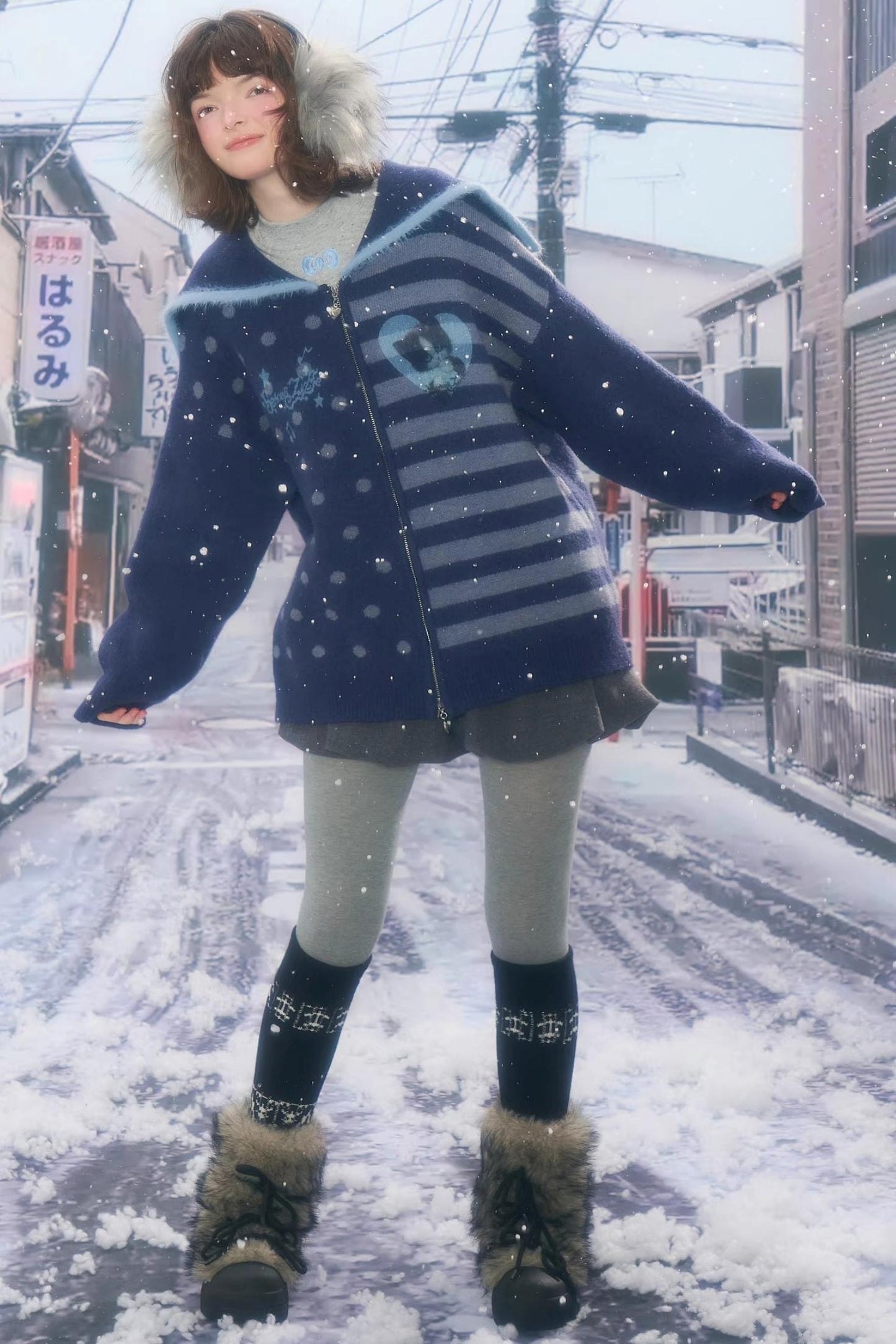 Retro Navy Collar Cardigan Jacket