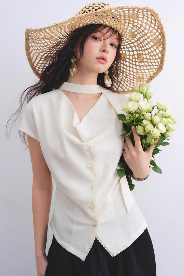 Linen Ribbon Lace Top