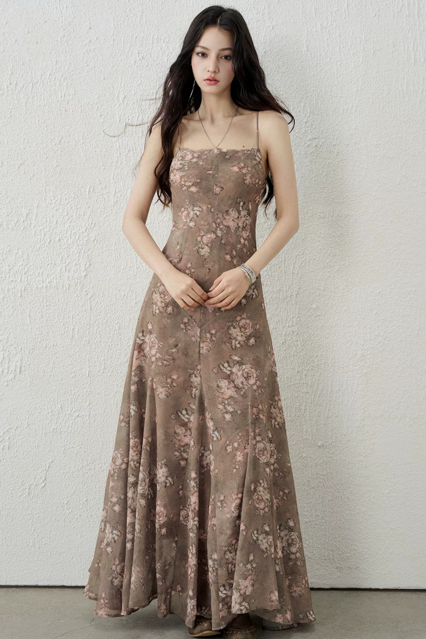 Chic Brown Floral Strap Dress