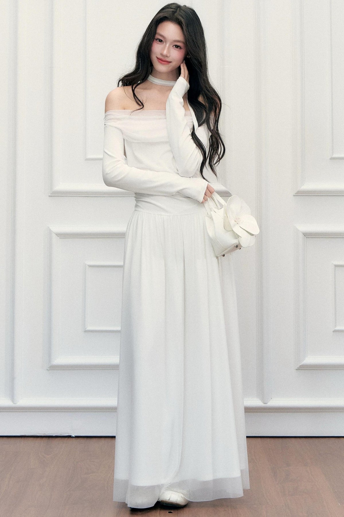 Off-Shoulder Lily Mesh Patchwork Long Dress