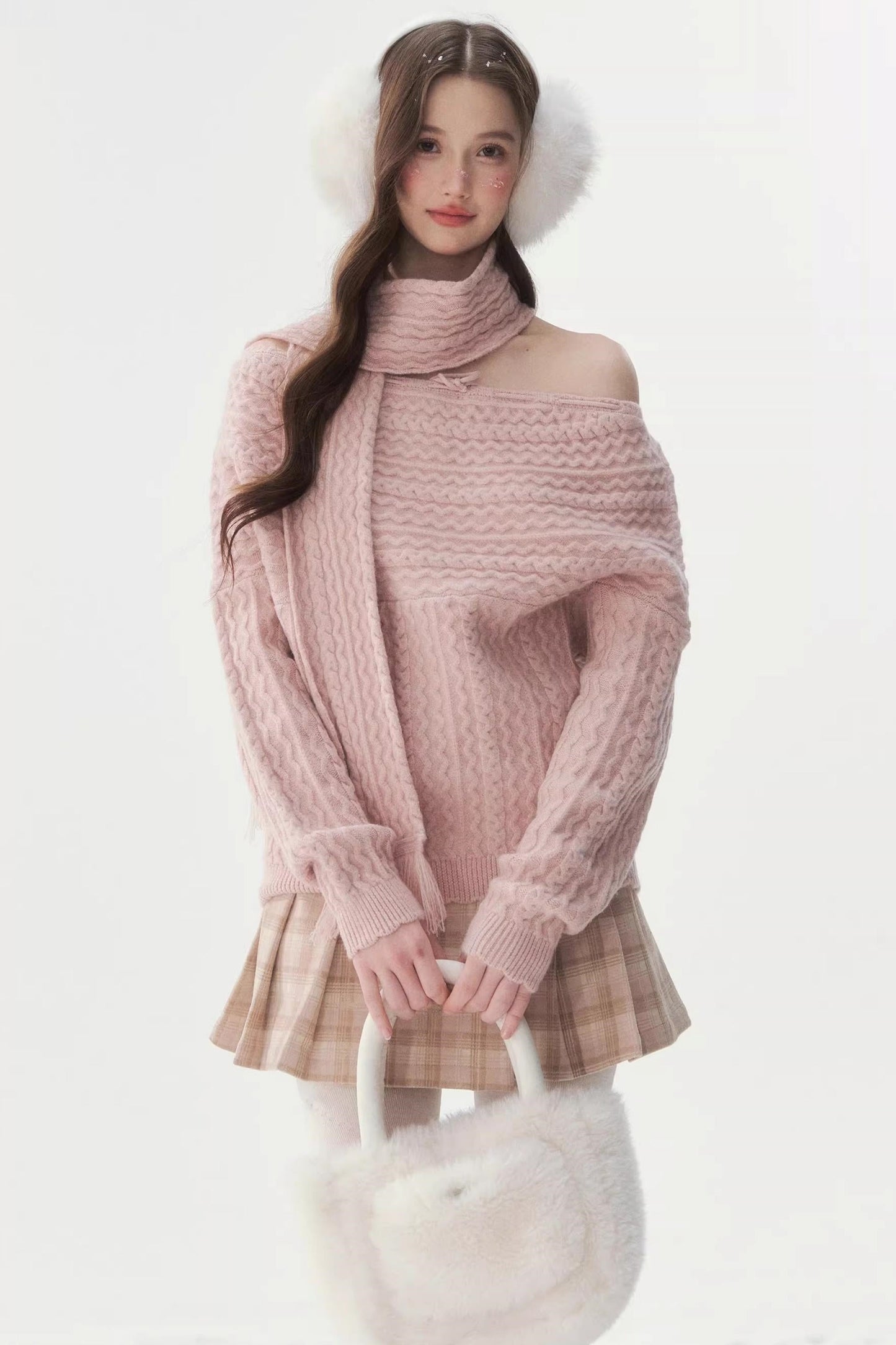 Vintage Twist Knit Off-Shoulder Sweater