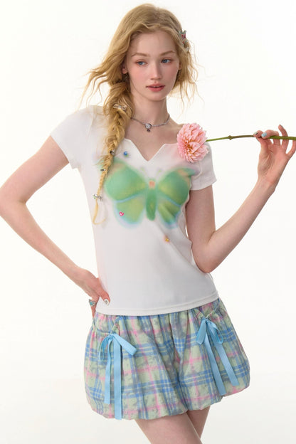 American Butterfly V-Neck T-Shirt