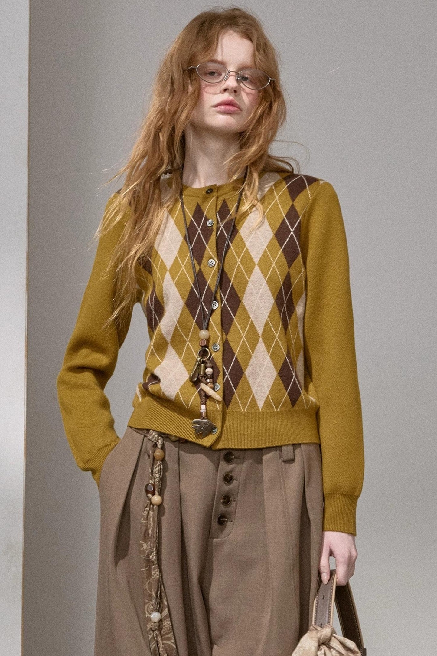 Retro Diamond-Pattern Knit Top