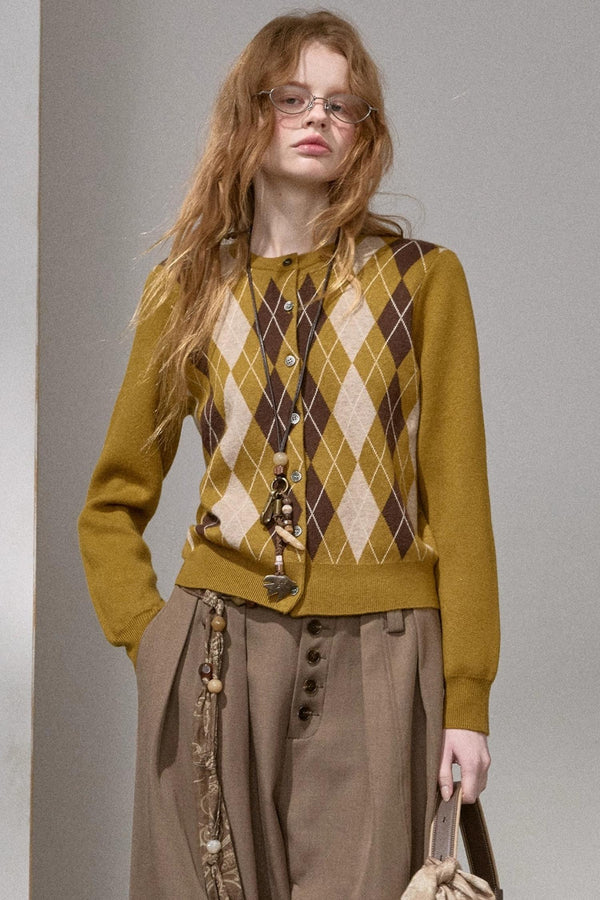 Retro Diamond-Pattern Knit Top