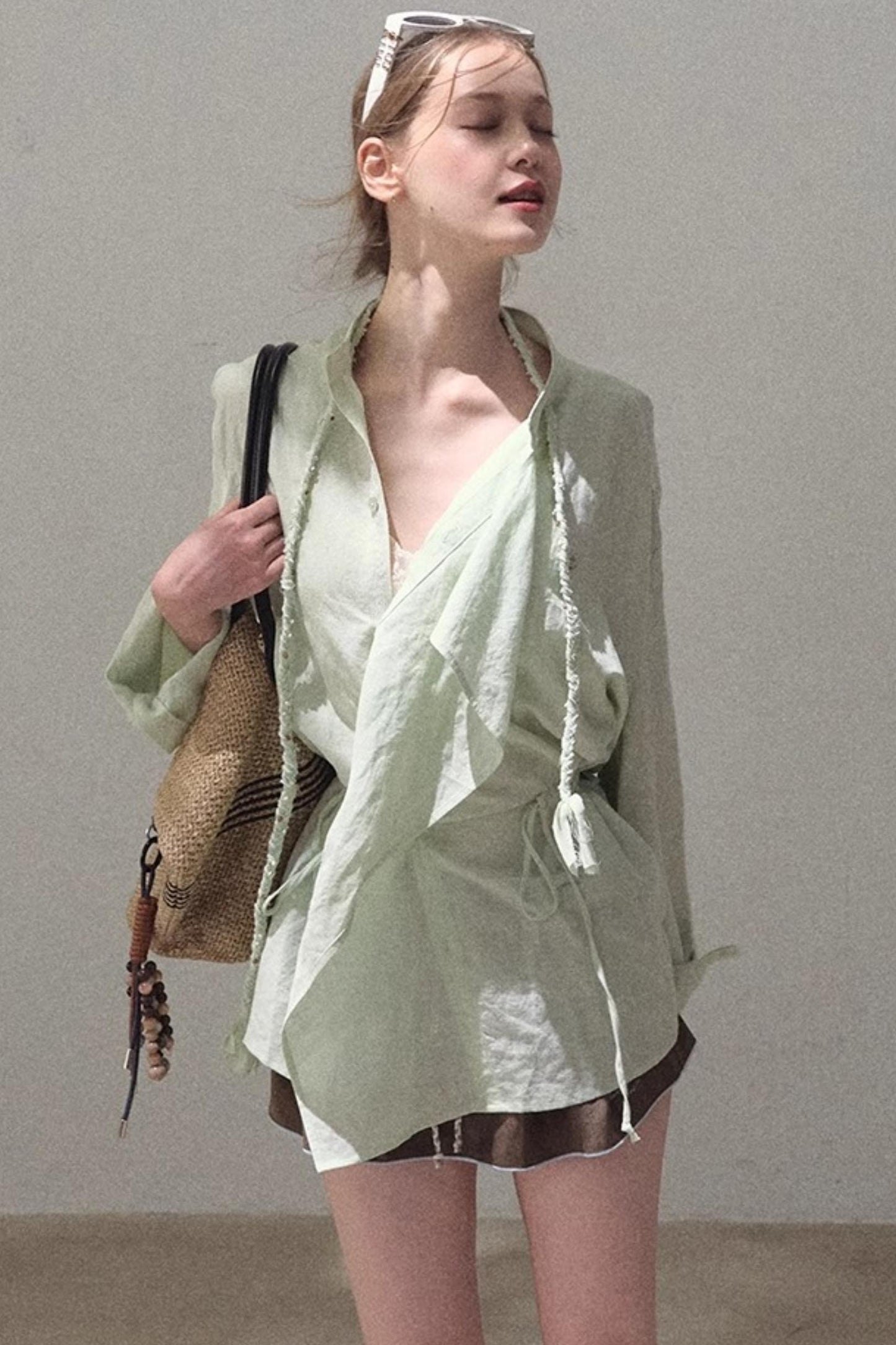 Striped Linen-Cotton Beaded Shirt