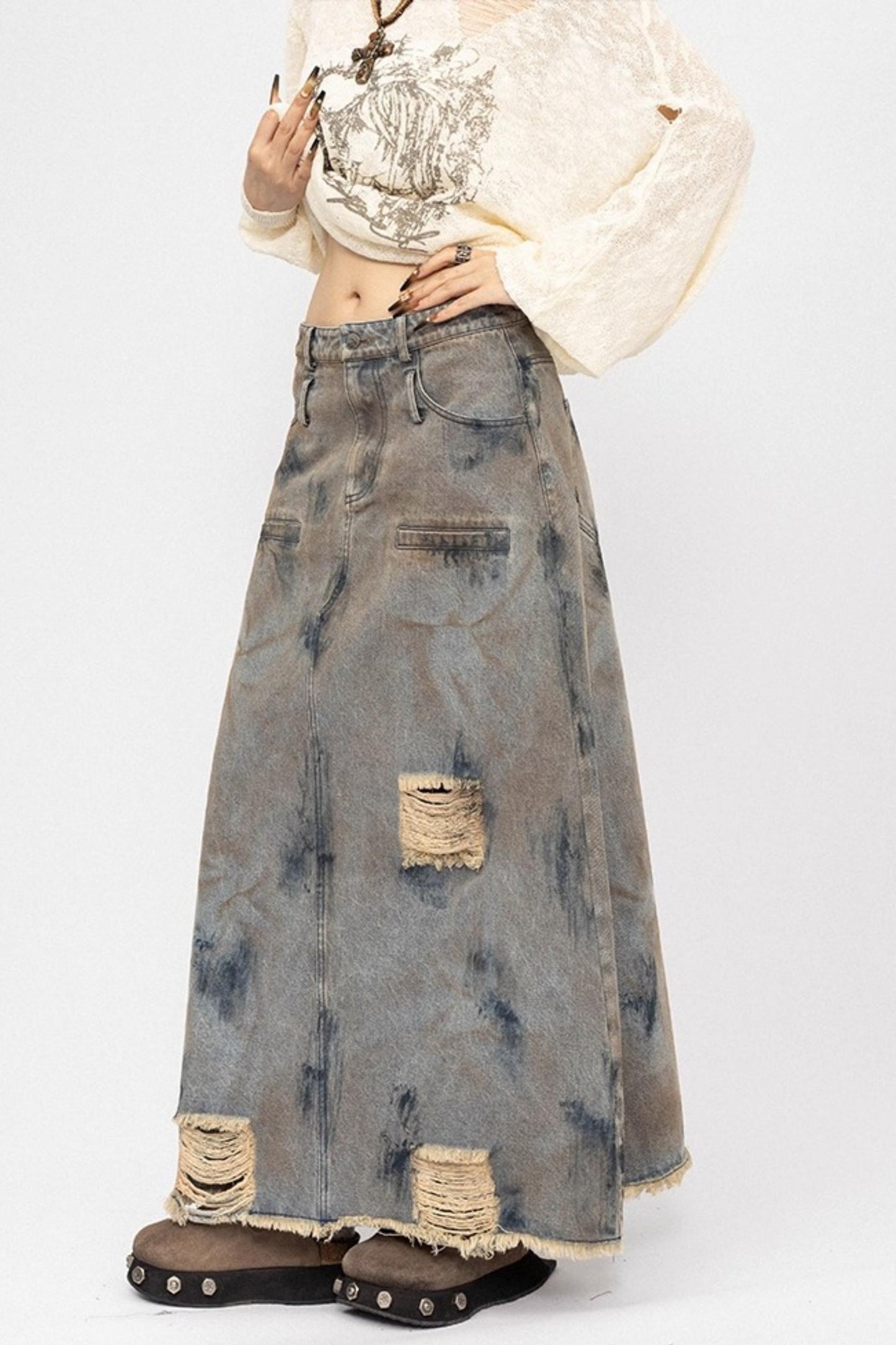 Autumn Spice Girl Denim Skirt